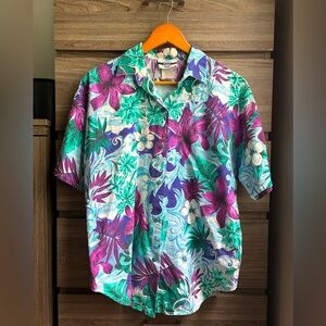 Vintage 80’s Women Aloha Button Down Shirt Blouse Size Medium